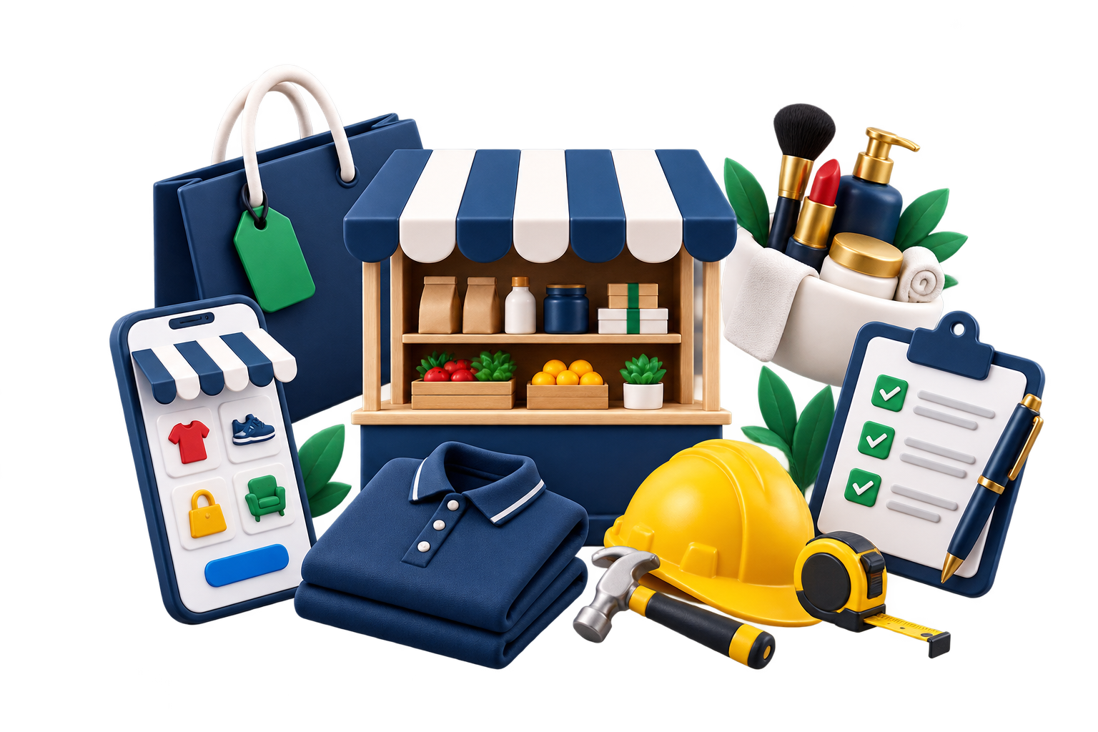 3D marketplace with fashion, beauty, construction and business services